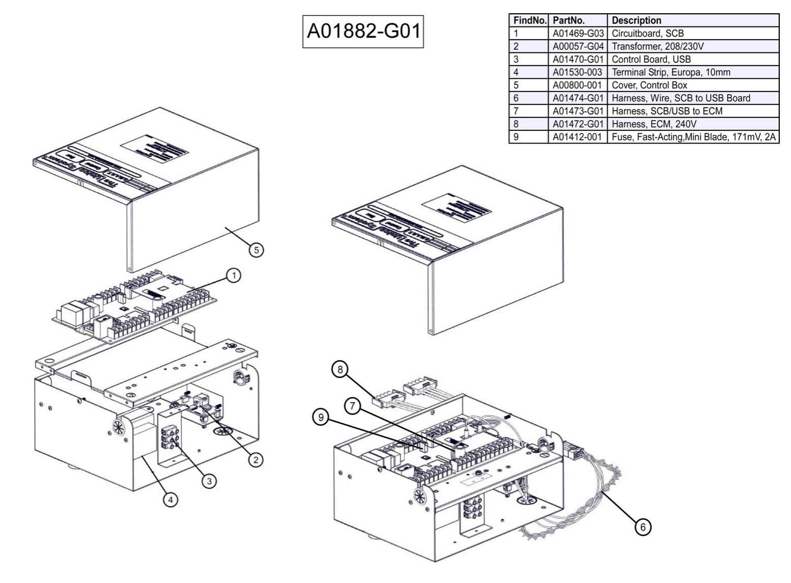 A01882-G01 - Conjunto de caja de control SCB para 230 V, (EC2) AHU, vertical