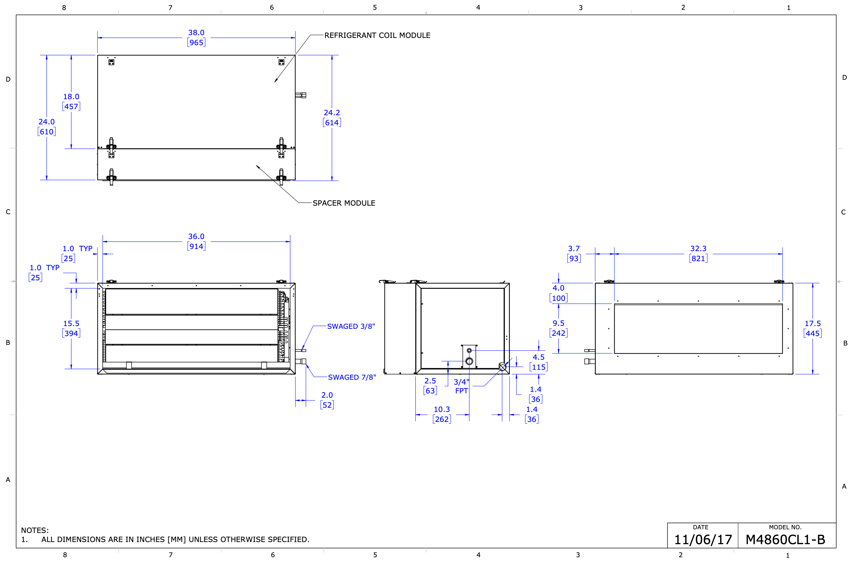 M4860CL1-B0C - Módulo, serpentín de refrigerante (3 filas)* (AC), con revestimiento electrónico