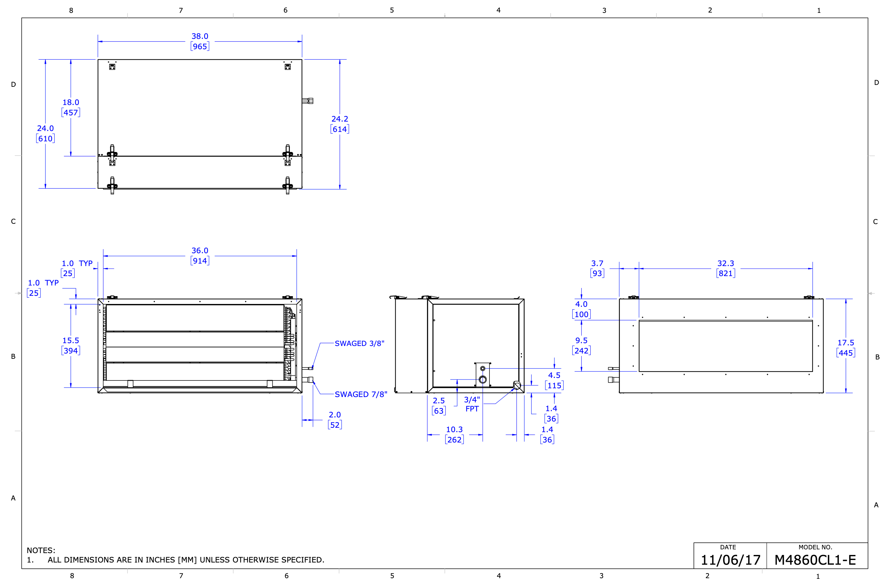 M4860CL1-E0C - Módulo, serpentín de refrigerante (4 filas)* (HP), con revestimiento electrónico