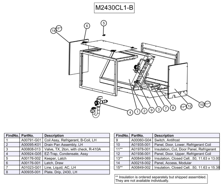 M2430CL1-BA001 - Module, Refrigerant Coil (4 Row)*(AC/HP), Aluminum, A2L Compliant, TXV sold separately