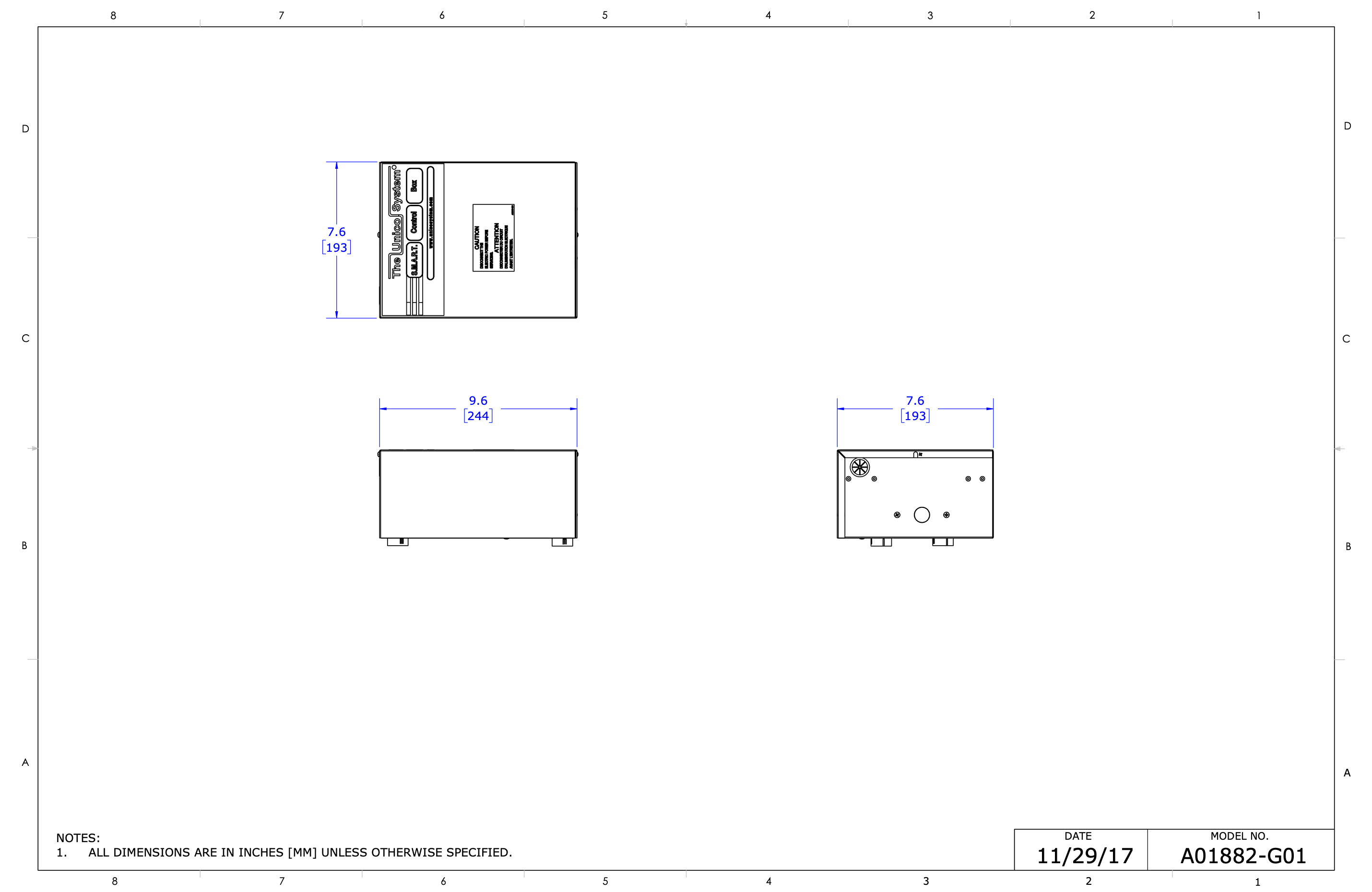 A01882-G01 - SCB Control Box Assembly for 230V, (EC2) AHU, Vertical