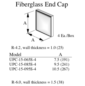 UPC-15-085R6-4 - End Caps, Fiberglass for 8.5" x 8.5" duct - highvelocityoutlets-com